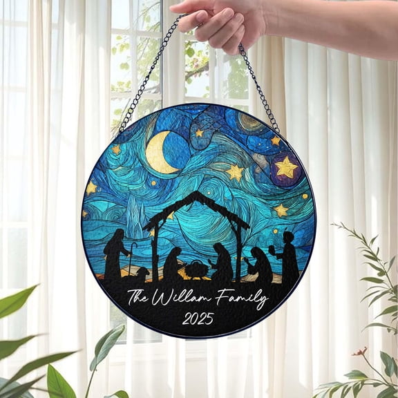 Custom Nativity Christmas Suncatcher Stained-Glass-Style Acrylic Window Hanging Personalized Christian Keepsake Holy Family, Faith Gift, Holiday Decor