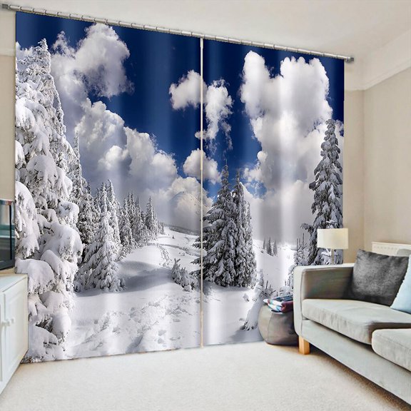 Custom Nature Seaside Scenery 3D Landscape Modern Cloud Window Curtains for Living Room Bedroom Decor 2 Pieces