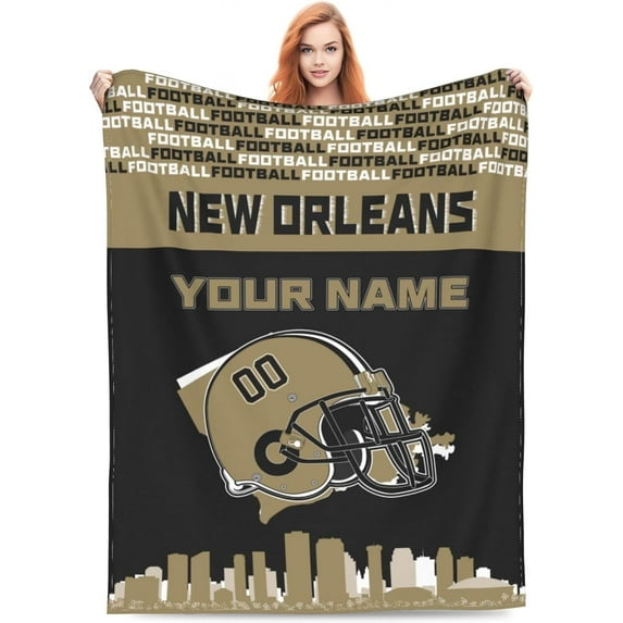 Custom New Orleans Blanket Personalized Throw Blankets Name and Number for Men Women Boy Football Style Decor Gifts