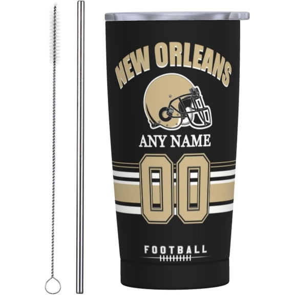 Custom New Orleans Tumbler, Personalized Name and Number Tumbler Cup, Customized Stainless Steel Travel Coffee Mug Keeps Drinks Cold and hot Gifts for Men Women Fans