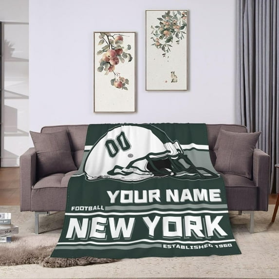 Custom New York 1 Blanket Personalized Throw Blankets Name Number Gifts for Men Women Boy Football Style Decor