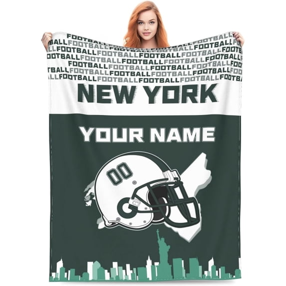 Custom New York 2 Blanket Personalized Throw Blankets Name and Number for Men Women Boy Football Style Decor Gifts