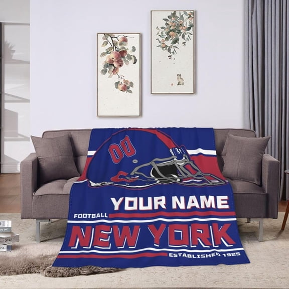 Custom New York Blanket Personalized Throw Blankets Name Number Gifts for Men Women Boy Football Style Decor