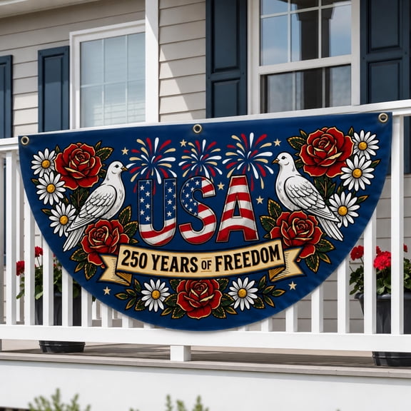 Custom Non Fan Flag USA 250th Anniversary Patriotic Bunting Flag, 4th of July Porch Fence Outdoor Decor Garden Yard Gift 36x72in