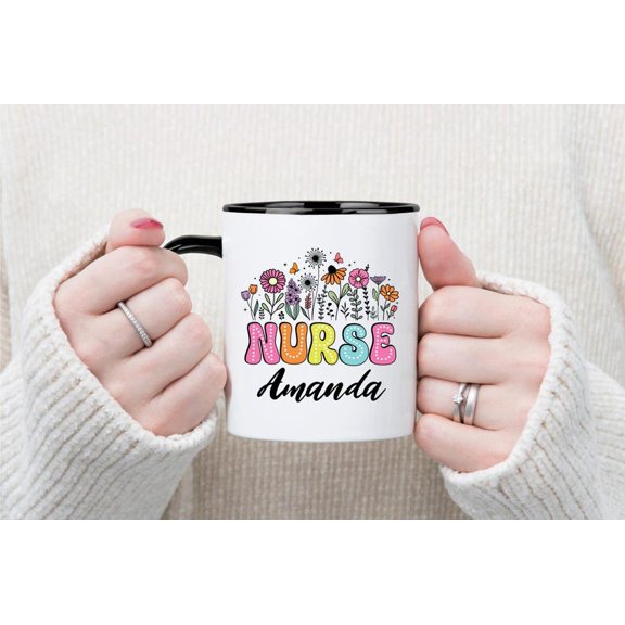 Custom Nurse Coffee Mug PerS1onalized Floral Gift