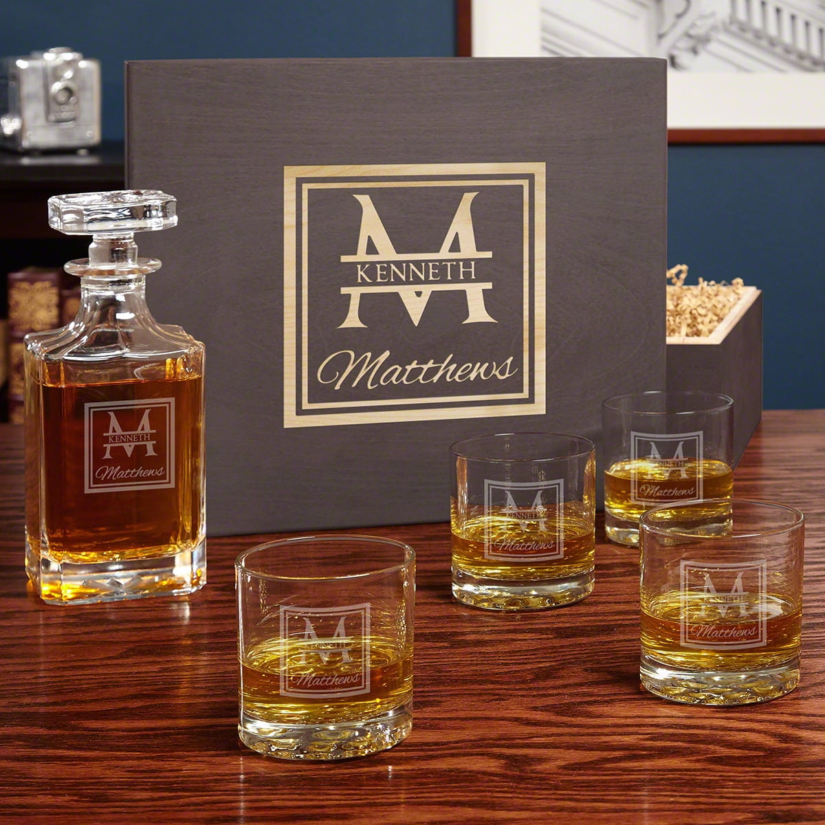 Custom Oakhill Boxed Decanter Set with Glasses