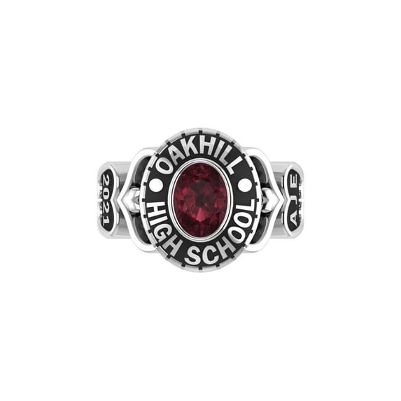 Custom Oakhill High School Class Ring Personalized Graduation Year Ruby Red Stone Engraved Initials AJE 925 Sterling Silver