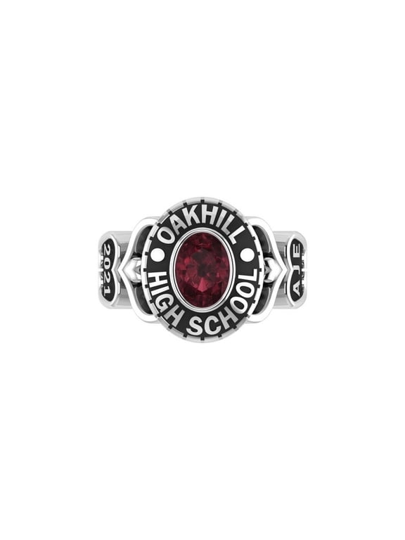 Custom Oakhill High School Class Ring Personalized Graduation Year Ruby Red Stone Engraved Initials AJE 925 Sterling Silver