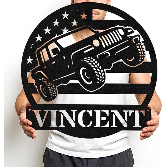 Custom Off-Road Truck Metal Name Sign Personalized Car Garage Wall Art for Outdoor Workshop Fence Durable Steel Plaque for Men Dad Husband Vehicle Enthusiasts Decor, Boy, Daddy, Papa Father Gifts