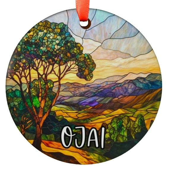 Custom Ojai California Ornament |Faux |Unique Souvenir |Vacation Travel Gift | Holiday Anniversary|Christmas Decor, Holiday Keepsake, Xmas Tree Hanging Decoration, Seasonal Gift Id