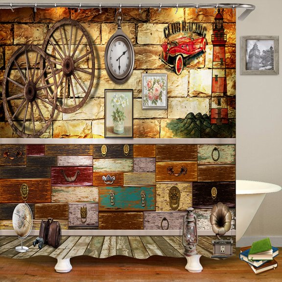 Custom Old Wood Shower Curtain Waterproof Bathroom Polyester Fabric Retro British style Bath Curtains Decor With Hook