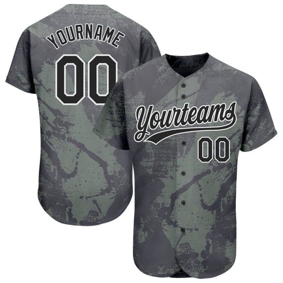 Custom Olive Black-White 3D Pattern Design Authentic Salute To Service Baseball Jersey - H