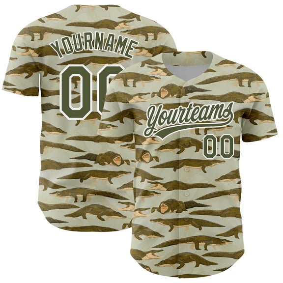 Custom Olive White 3D Pattern Design Crocodile Authentic Baseball Jersey - Hot Sale 2026