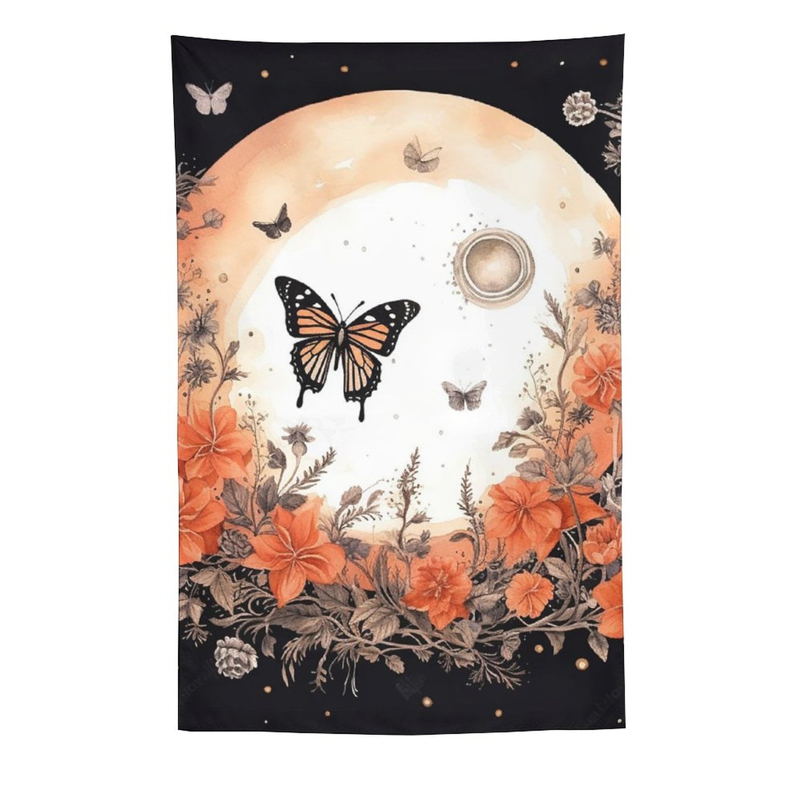 Custom Orange Butterfly Moon Flower Tapestry Popular Tapestry Poster