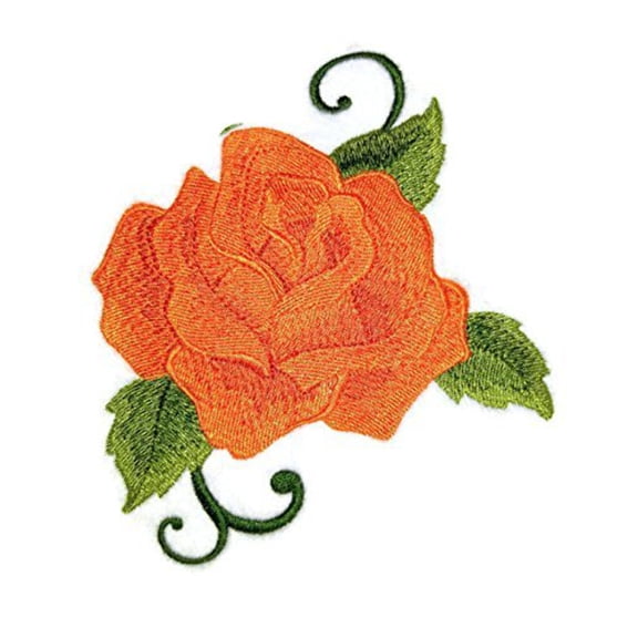 Custom Orange Single Rose Embroidered Iron on/Sew Patch (5" x 4") [Made in USA]