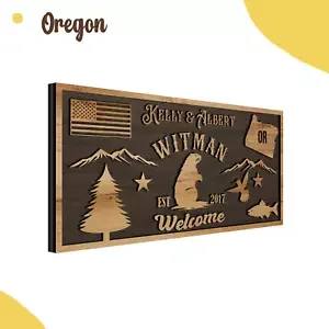 Custom Oregon State Welcome Sign, Personalized Family Name Sign, Gift for Parent