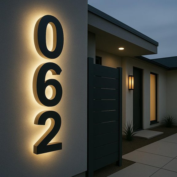 Custom Outdoor LED House Numbers – Weatherproof 304 Stainless Steel Backlit Address Numbers, Solar Powered & Plug-In Lighted Numbers, DIY Installation for Home, Garage, Shop – MOLCOVEX