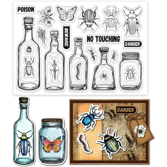 Custom PVC Plastic Clear Stamps 160x110x3mm for DIY Scrapbooking Photo Album Decorative Cards Making Insects