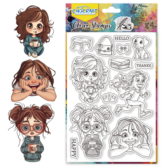 Custom PVC Plastic Clear Stamps for DIY Scrapbooking Photo Album Decorative Cards Making Human 160x110mm Plastic