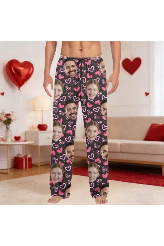 Custom Pajama Pants With Photo Dog Cat Face Pj Gifts Customized Funny Couple Pajamas Personalized Pjs For Men Black XL