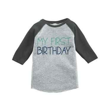 Custom Party Shop Boy's My First Birthday Vintage Baseball Tee Grey and Blue