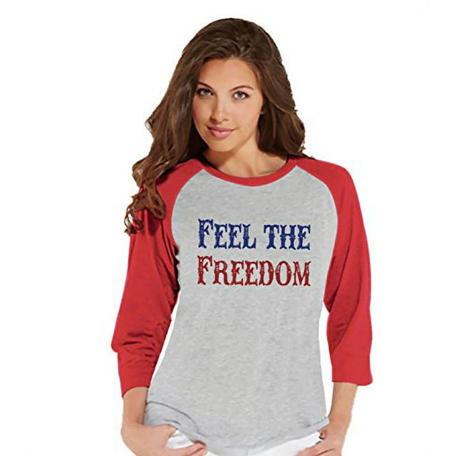 Custom Party Shop Women's Feel The Freedom 4th of July Red Raglan Shirt
