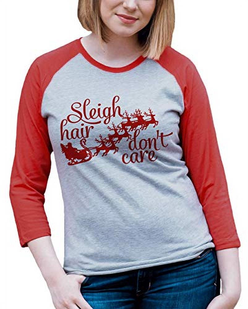 Custom Party Shop Womens Sleigh Hair Funny Christmas Raglan Red - image 1 of 4