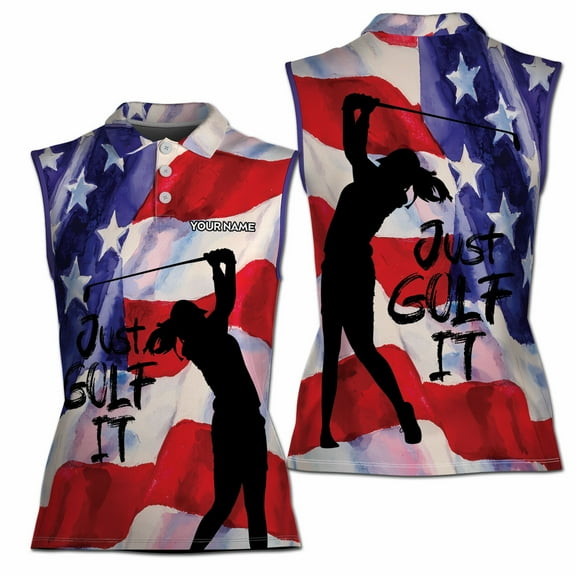 Custom Patriotic Watercolor America Just Golf It Women Sleeveless Polo XS-4XL