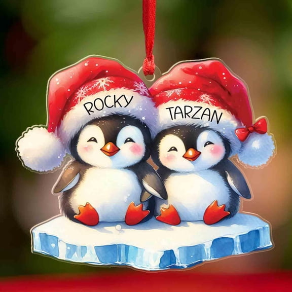 Custom Penguin Newlyweds Ornament with Names, Personalized Penguin Couple Shaped Ornament for Christmas Tree 2025, Just Married Gifts for Couples Husband Wife, 2025 Christmas Mr. and Mrs. Ornaments