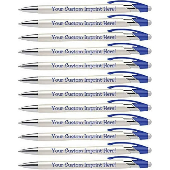 Custom Pens with Stylus - The Pearl - Personalized Metallic Printed Name Pens with Black Ink - Imprinted with Logo or Message - Great Gift Ideas - FREE PERSONALIZATION 12 pack