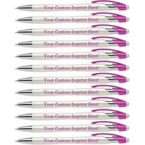Custom Pens with Stylus - The Pearl - Personalized Metallic Printed Name Pens with Black Ink - Imprinted with Logo or Message - Great Gift Ideas - FREE PERSONALIZATION 12 pack