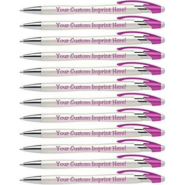 Custom Pens with Stylus - The Pearl - Personalized Metallic Printed Name Pens with Black Ink - Imprinted with Logo or Message - Great Gift Ideas - FREE PERSONALIZATION 12 pack