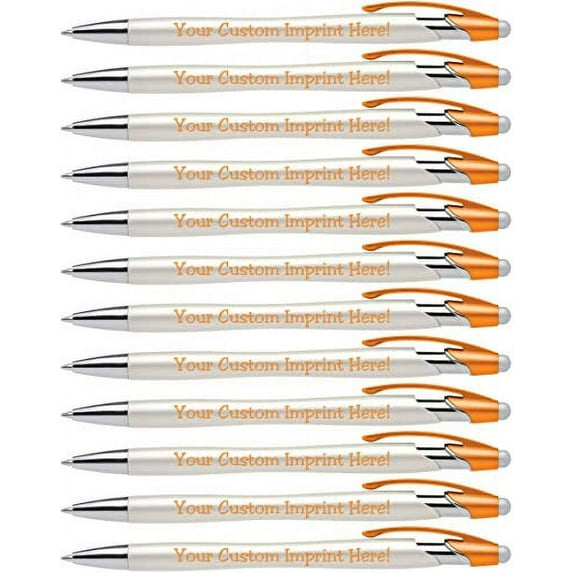 Custom Pens with Stylus - The Pearl - Personalized Metallic Printed Name Pens with Black Ink - Imprinted with Logo or Message - Great Gift Ideas - FREE PERSONALIZATION 12 pack