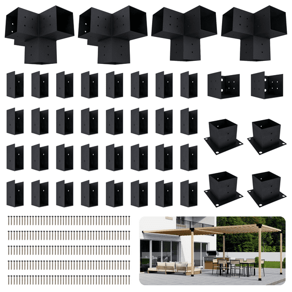 Custom Pergola Kit for Up to 12x14 Pergola Attached to House on Deck - Steel Pergola Bracket Kit 4x4 Size (Wood Not Included)