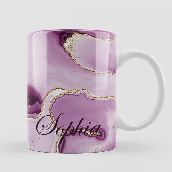 Custom Personalized 1PC Marble Watercolor Ceramic Coffee Mug with Name Sophia Multipurpose Reusable Hand Wash Only Elegant Golden Accent Design