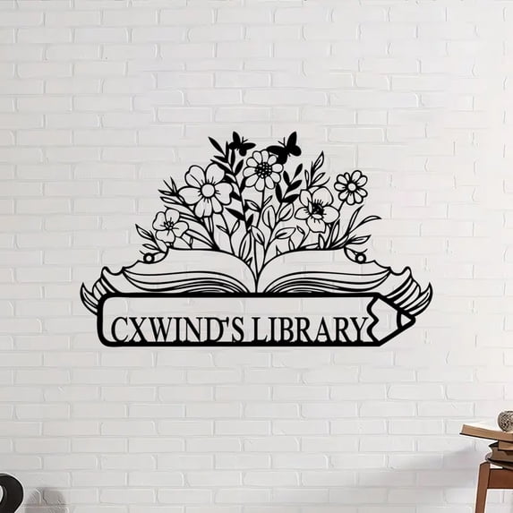 Community Bookcase Sign Custom Personalized Book Nook Sign,Custom Library Metal Sign,Floral ...