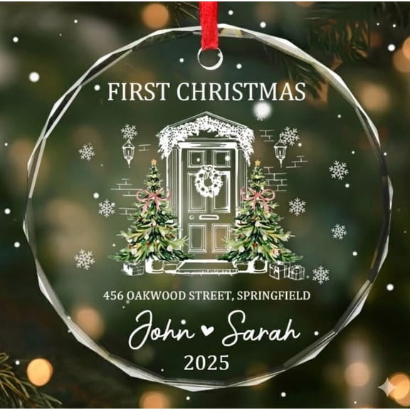 Custom Personalized Christmas Ornament - New Home First Home Glass Ornament for Couples - Housewarming Bauble Gift - Our New Home Keepsake.