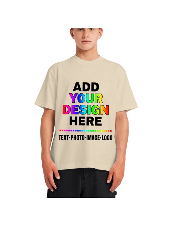 Custom Personalized Cotton T Shirts for Boys Girls Customized Shirt, Upload Your Design, Apricot XS