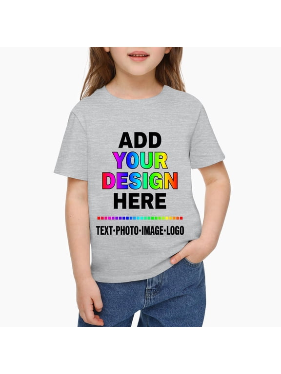 Custom Personalized Cotton T Shirts for Boys Girls Customized Shirt, Upload Your Design, Gray 130