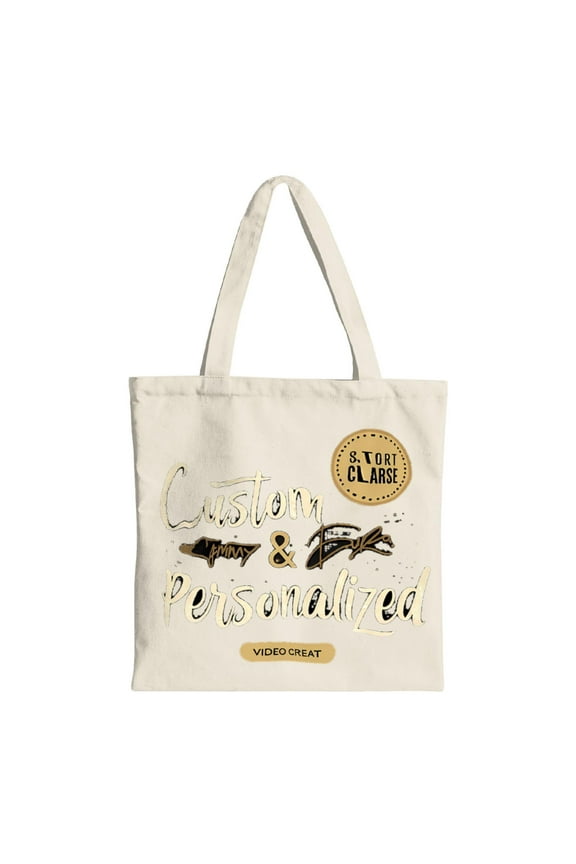 Custom & Personalized Cream Canvas Tote Bag with S T O Y CL A R E Design & VIDEO CREATE Button - Multifunctional Reusable Shopping Bag for Parties Travel & Shopping
