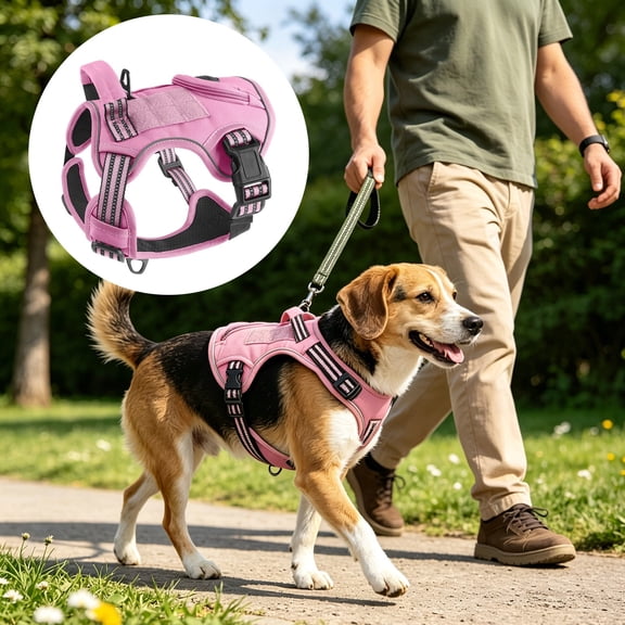 Custom Personalized Dog Harness, Reflective Safety Vest Harness with Name Patch, Small Pocket Adjustable Walking Pet Harness, Pink L Size