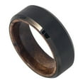 thumbnail image 1 of Custom Personalized Engraving Wedding Band Ring Set for Him & Her - 8mm Black IP Plated Brushed Finish Beveled Edge with African Sapele Mahogany Wood Sleeve/Inner Ring, 1 of 6