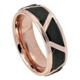 thumbnail image 1 of Custom Personalized Engraving Wedding Band Ring Set for Him & Her - 8mm Black I Brushed Trapezoid Center High Polished Rose Gold IP Grooves & Stepped Edge, 1 of 6