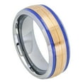 thumbnail image 1 of Custom Personalized Engraving Wedding Band Ring Set for Him & Her - 8mm Rose Gold IP Plated Brushed Grooved Center Beveled Edge with Blue Hue/Bluish Trims on both sides, 1 of 6