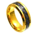 thumbnail image 1 of Custom Personalized Engraving Wedding Band Ring Set for Him & Her - 8mm Yellow Gold Plated High Polish with Blue & Black Carbon Fiber Inlay Beveled Edge, 1 of 6