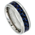 thumbnail image 1 of Custom Personalized Engraving Wedding Band Ring Set for Him & Her Titanium Band 8mm Titanium Ring High Polished Beveled Edge with Blue Carbon Fiber Inlay, 1 of 6