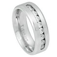 thumbnail image 1 of Custom Personalized Engraving Wedding Band Ring Set for Him & Her Titanium Band 8mm White IP Plated Titanium Ring Brushed Center Shiny Beveled Edge with 9 Channel-set CZs, 1 of 6