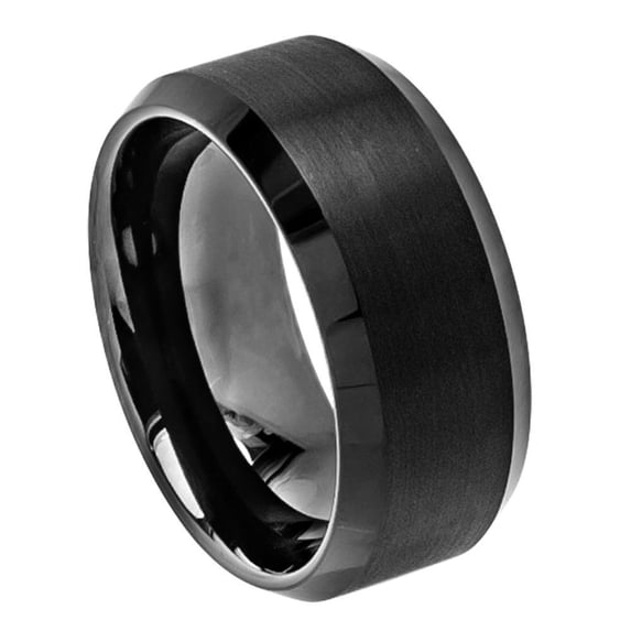 Custom Personalized Engraving Wedding Band Ring Set for Him & Her - 10mm Brushed Center High Polished Beveled Edge
