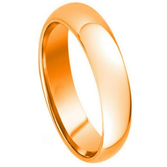 Custom Personalized Engraving Wedding Band Ring Set for Him & Her - 5mm Domed Rose Gold Plated High Polish