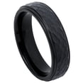 thumbnail image 1 of Custom Personalized Engraving Wedding Band Ring Set for Him & Her - 6mm Black IP Plated Shiny Grooved Center Brushed Beveled Edge, 1 of 6